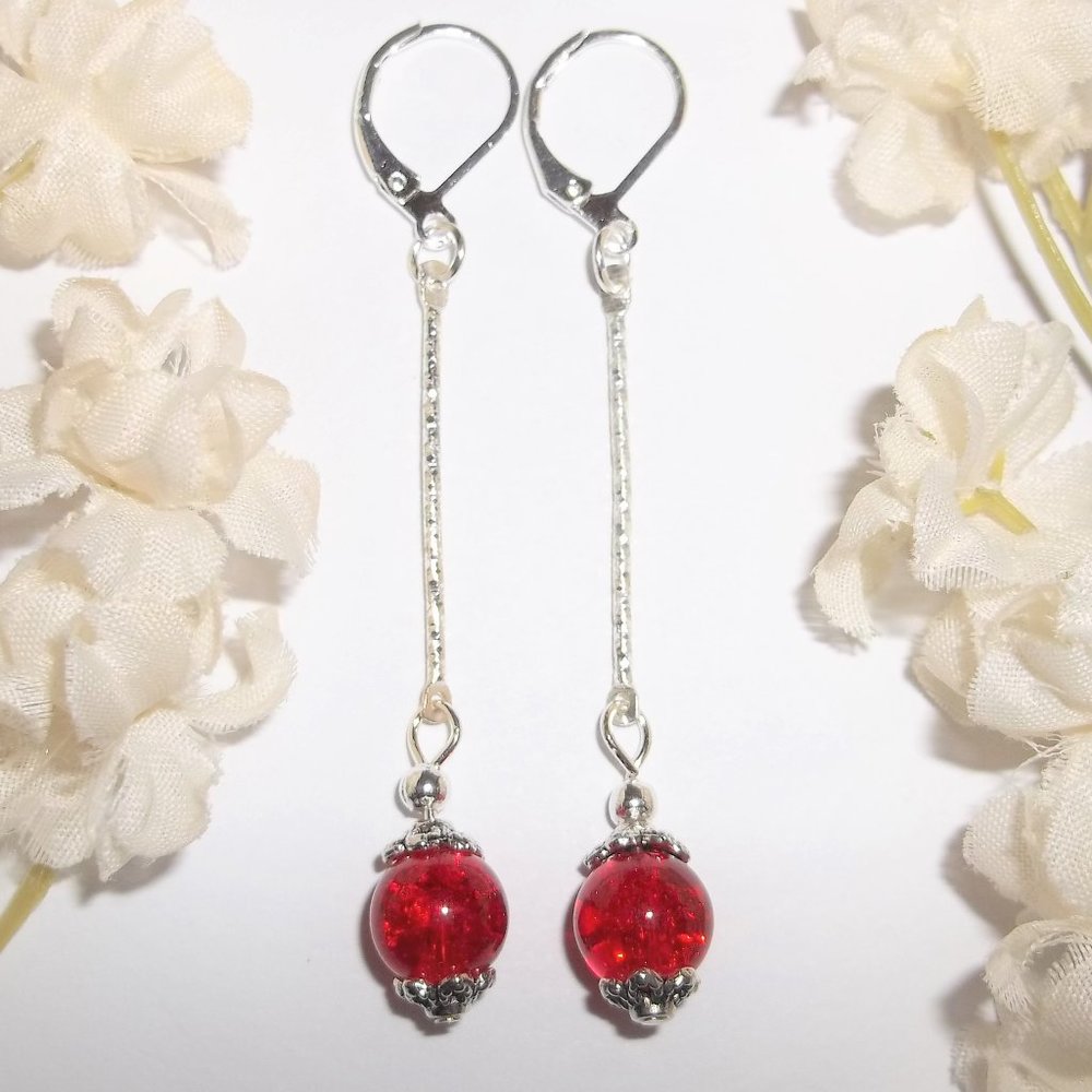 Sexy Long Red & Silver Earring Set Dangle Beaded Jewelry Trendy Accessory 5729